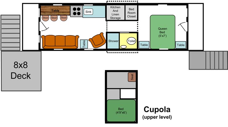 Floor plan of Luxury Caboose "J.J."